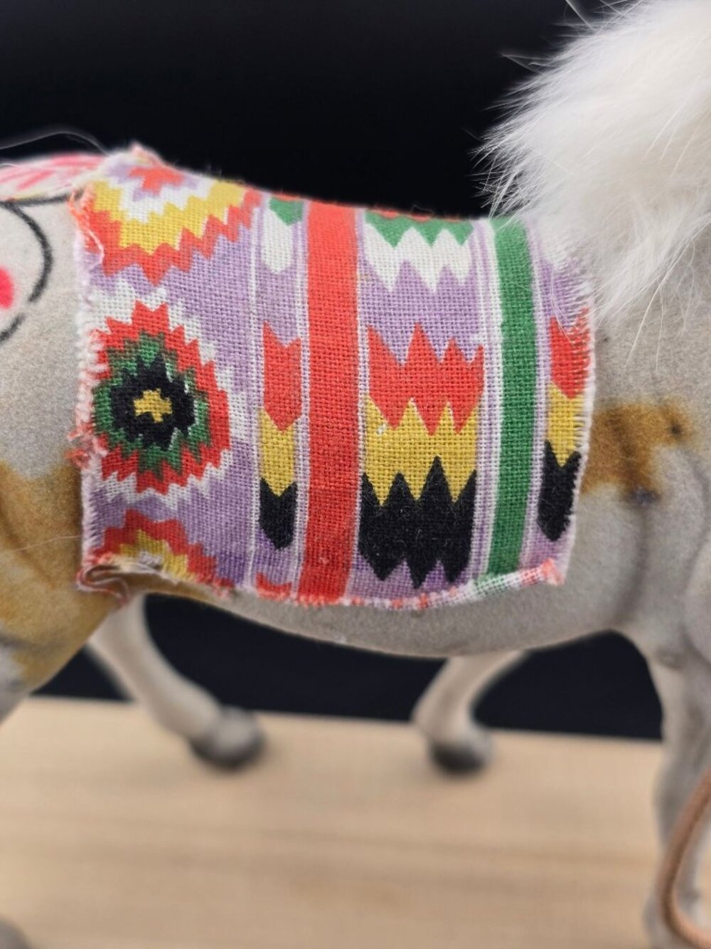 Handcrafted Native American Horse Figurine Painted Details & Feather Accents - Picture 5 of 13